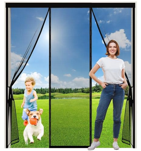 Campingwagen Fliegengitter Mit Rahmen 120x220cm Insektenschutz Magnet Fliegenvorhang, Auto Schließen, magnetische Adsorption, für Türen/Patio Schwarz