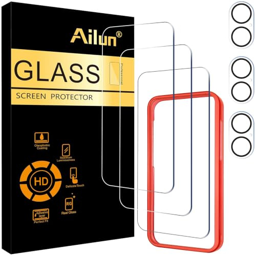 Ailun 3 Pack Screen Protector for iPhone 16 [6.1 inch] + 3 Pack Camera Lens Protector with Installation Frame,Case Friendly Tempered Glass Film,[9H Hardness][Not for iPhone 16e/16 Pro/Plus/Pro Max]
