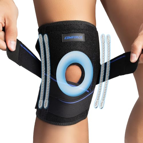 COMFORCE Kniebandage bei Knieschmerzen, rutschfeste Kniebandage mit Gel-Polsterung, Verstellbare Knieorthese mit seitlichen Federstabilisatoren für Frauen & Männer, Arthritis, ACL und Gelenkschmerzen