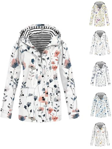 Mrat Women's Waterproof Jackets Lightweight Windproof Coat with Hooded Ladies Outdoors Packable Functional Raincoat Active Sportswear Jackets Floral Print Sun Protection Hiking Climbing