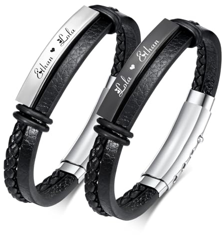XUANPAI Partnerarmbänder mit Gravur Pärchen Armband Leder für Herren Damen Verstellbares Paar Armbänder Personalisierte Geschenke für Paare Weihnacht Jubiläum Geburtstagsgeschenk