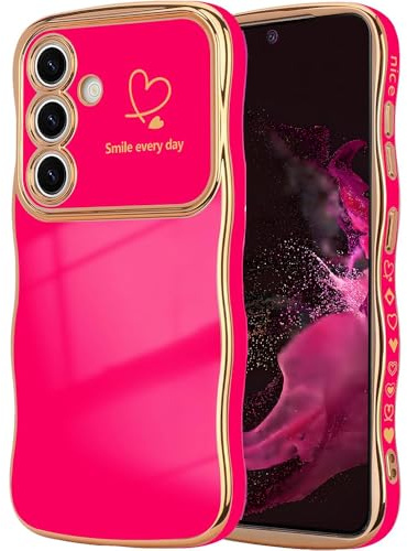 CaseLover Handyhülle für Samsung Galaxy A55 5G Hülle, Liebesherz Handyhülle Wellen Lockige Form Galvanisierte Silikon TPU Bumper Case Kameraschutz Stoßfeste Schutzhülle für Samsung A55 5G, Rosarot