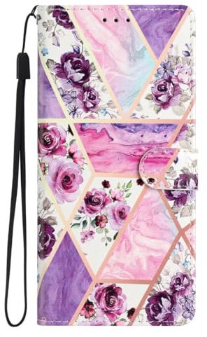 Hülle Case für iPhone 16 Pro Max Brieftasche Handyhülle Kompatibel mit iPhone 16 Pro Max Klappbar Ledertasche Stoßfest Schutz mit Kartenhalter Ständer für iPhone 16 Pro Max Lila Blume