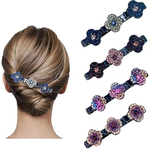 Haarspangen mit funkelnden Kristallsteinen,Elegante Haarstyling-Clips Strass-Haarspange,Geflochtene Strass-Haarspangen für Damen und Mädchen,Doppelschicht Haarspangen für Frauen Mädchen (A)