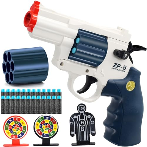 JOCOUNY Soft Bullet Toy Gun Foam Blaster Toy Revolver, EVA Safety Soft Bullets Educational Shooting Game Toys, A Surprise Gift for Teens Adults Birthday Christmas Halloween (White)