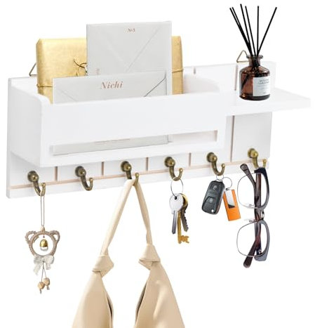 Dokeno Portachiavi da Parete con 6 Ganci, Portachiavi da Muro in Legno, Cassetta Appendi Chiavi a Muro, Porta Chiavi da Decorativo per Riporre Piccoli Oggetti Come Chiavi e Posta All'Ingresso