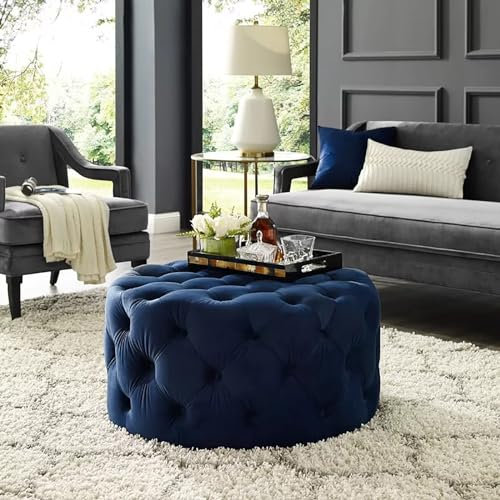 Luxuriöser Plüsch-Fußstützen-Hocker, Samt, Bettbank, für Wohnzimmer, Blau