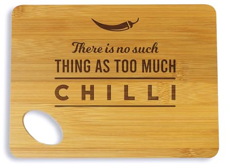 eBuyGB Small Personalised Wooden Chopping Board, There is No Such Thing As Too Much Chilli, Funny Cooking Gift, Serving Cutting Board, Chilli Lover Gifts for Him Her