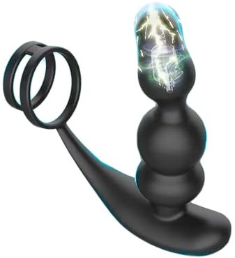 ChicLSQ 360° drehbarer Prostata-Massager, vibrierende Analkugeln mit Penisring, rotierender Dildo, vibrierender Buttplug mit 6 Rotations- und 10 Vibrationsmodi, Prostata-Vibrator, Anal-Sexspielzeug