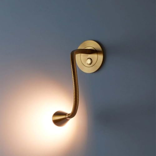 LOGT Schwanenhals Lampe Wandlampe mit Touch Schalter 360° Flexible Drehbar Wandleuchte LED Innen Wand Leselampe Wandmontage 3000K Warmweiß 210 LM Wandbeleuchtung Modern Metall für Nachttisch,Gold