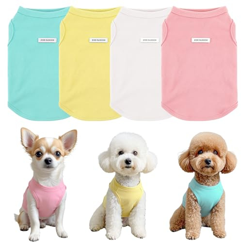 4 st hundskjorta hund sommarkläder ärmlös vovve t-shirt färgglad valplinne andningsbar väst t-shirts för små medelstora hundar kattkläder (4 st (gul+vit+grön+rosa) XL (5,5-7,5 kg))