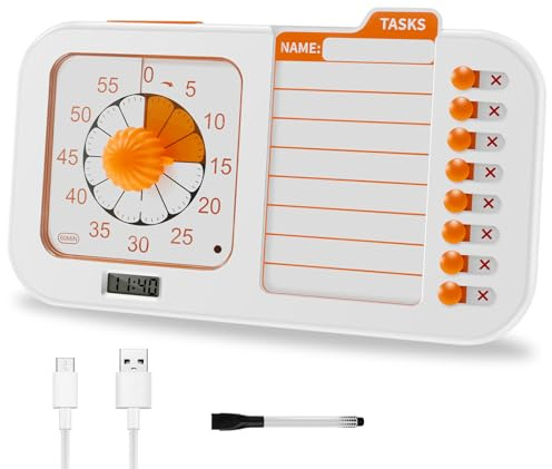 VAVPUP 3 in 1 Visual ADHD Timer for Kids and Adults with Planning Board 60min Silent Focus Tool for Kids Daily Routines Schedule Chores Study (Orange)