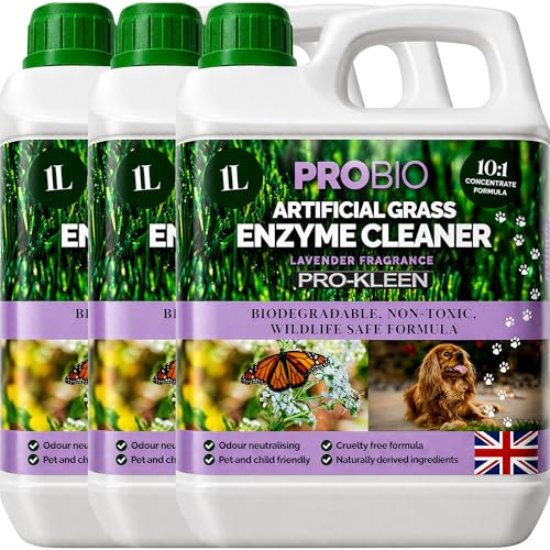 Pro-Kleen ProBio Artificial Grass Cleaner Probiotic Based Deodoriser Odour Eliminator 3 x 1L Non-Toxic Cruelty-free Child Pet Friendly - Lavender Fragrance - Naturally derived Probiotic Cleaning