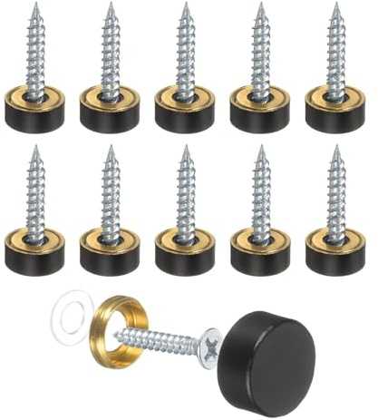 PATIKIL 10 Pcs Screw Covers Caps, 14mm 304 Stainless Steel Mirror Screws Fasteners Mirror Screws Decorative Caps Cover Nails for Sign Advertising Hardware Construction, Black