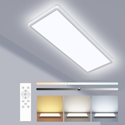 zemty LED Panel Deckenleuchte 58x20 cm, 32W 3500LM Deckenlampe Flach mit Fernbedienung Dimmbar, 3000-6500K Tageslichtlampe Decke Lang für Küche Schlafzimmer Wohnzimmer