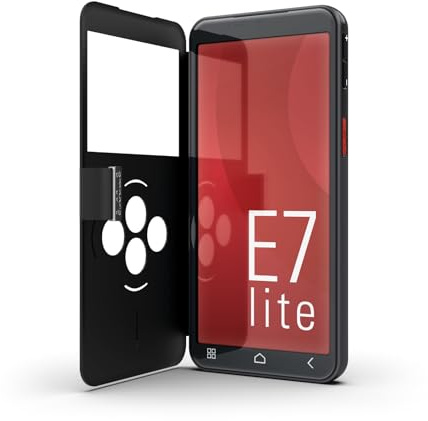 Emporia Smartcover Kunstleder Handyhülle für SMART.6lite, SMART.7lite, SMART.7mini, ME.7, Schutztasche Klapphülle mit Schnellauswahl Tasten, Premium Design, Schwarz