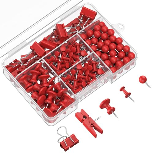 Uniclife 200 st tumstift för vägg, röda tryckstift för anslagstavla och korkbräda, dekorativa tryckstift, söta häftstift krokar set för bilder, foton, konst och dekor, 5 stilar