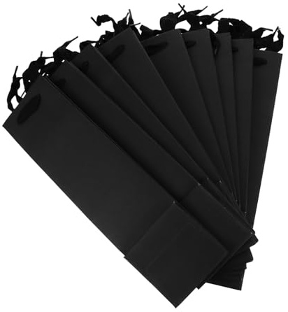 GANAZONO 10 Stück Elegante Schwarze Papier Weintüten mit Verstärktem Tragegriff und Schleifenhenkel Einfache Handhabung für Feierlichkeiten und Wein Geschenke