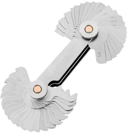 YUVKIN 1 Pcs Calibro Contafiletti Metrico in Acciaio Inox con Spessimetro a Lamelle e Radiuslehre per Misurazioni di Precisione (60 Gradi)(55 Gradi)