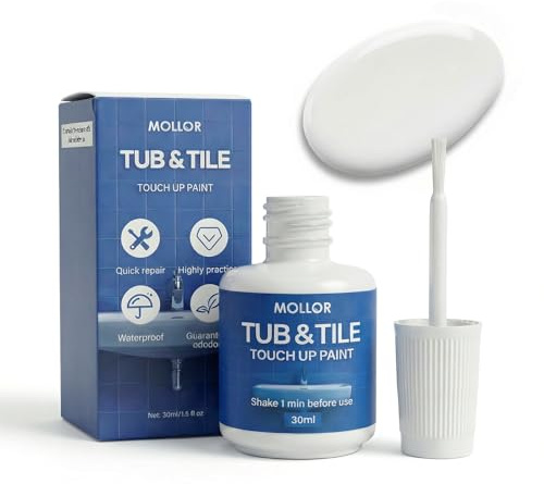 Mollor Wannenfarbe Halbglanz Weiß schnell trocknend Porzellan Emaille 30ml | Für Kratzer & Absplitterungen an Badewanne, Acryl, Gusseisen, ideal zur Reparatur von Emailoberflächen