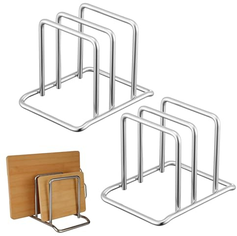 CZMTBO 2 Stück Schneidebrett Halter, Schneidebrett Halterung with 3cm and 2cm Breite Schlitze Edelstahl Schneidebrett-Organizer Bretthalter Brettchen Halterung für Schneidebretter Tabletts