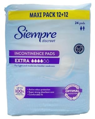 Siempre Incontinence Pads Extra for Moderate Bladder Weakness 24 Pack
