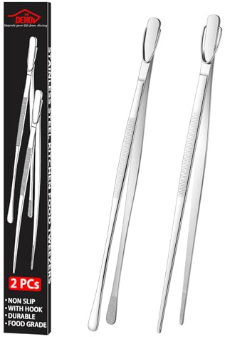DEHOV 12 Inch Stainless Steel Kitchen Long Food Tweezers For Cooking,Metal Pasta Tongs,Skinny Chef Spaghetti Tongs