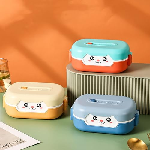 Garvee Fiambrera Infantil, Bento Box De Dibujos Animados Para Adultos y Niños Con Compartimentos, 700 ml, Sin BPA, Fiambrera Para Picnics, Snacks, Ensaladas, Bento Sin Cubiertos, Azul