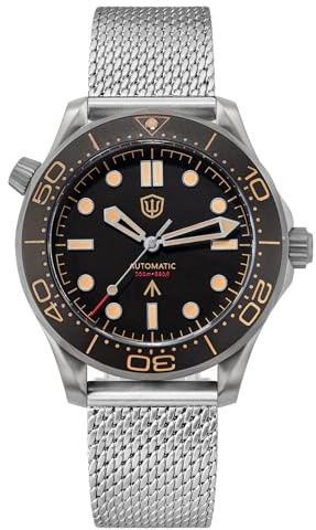 TACTICAL FROG Watchdives WD007 Sea Ghost NTTD Titan Taucheruhr für Herren, 42mm Bubble Saphirglas Uhr Spiegel PT5000 Uhrwerk Mesh Armband, Schwarzes Zifferblatt