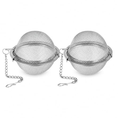 2 coladores de té de acero inoxidable 304 – huevo de té, filtro, filtro de hojas de té, filtro de té de malla fina con cadena, colador de especias, colador de hierbas (4,5 cm)