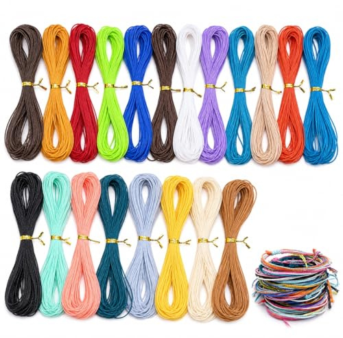 20 Colors 1mm Waxed Cord Set, Waxed Thread for Jewellery Making, Macrame Cord, Coloured String String for Bracelet Making Bracelet DIY (10m)