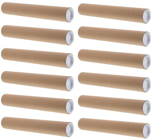 BESTYASH 12 Stück Posteraufbewahrung Versandhülsen aus Kraftpapier mit Deckel 1,5 X 30cm Sichere Versandrohre für Karten Drucke und Kunstwerke Beim Transport