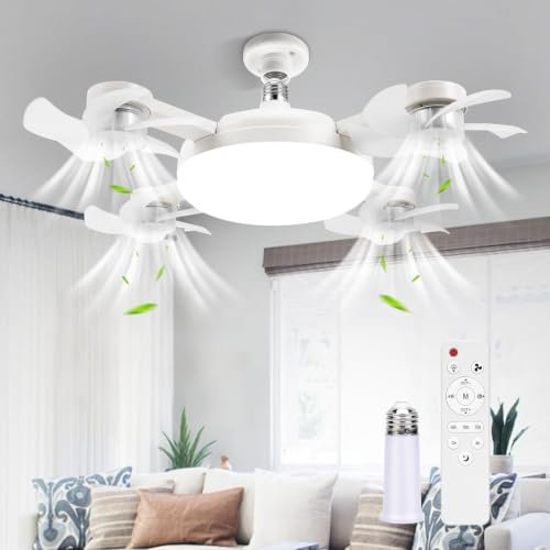 Dujuanus Ventilatore da Soffitto con Luce, 4 Teste Drone Lampadario con Ventilatore da Soffitto LED E27 Ventola Lampadina Silenzioso Ventilatori, Telecomando 3 Velocità