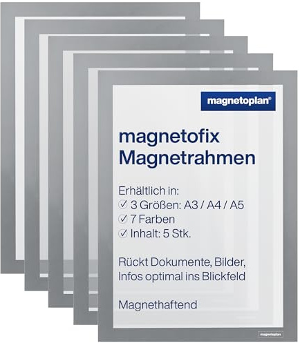 magnetoplan Magnetofix 1130301 - Marco magnético (A4, 5 unidades), color gris
