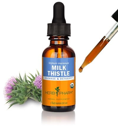 Herb Pharm Milk Thistle Liquid Extract: Organic Silybum marianum Extract Healthy Liver Function Support, Cleanse & Detoxify, Fast-Absorbing Milk Thistle Herbal Supplement, Up to ~3 Week Supply, 1 oz*