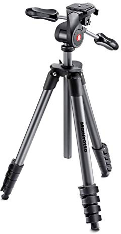 Treppiede Manfrotto MKCOMPACTADV-BK Compact Series con testa a tre vie, alluminio a 5 sezioni, Sable, 44,5-165 cm