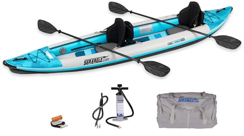 Sea Eagle 385FT Redesigned Fasttrack Inflatable Kayak 12'8 2 Person Touring Kayak, Attached Rigid High-Pressure V-Bottom, Smoother Paddling Experience-Light Weight (385FT Fasttrack Pro Kayak)