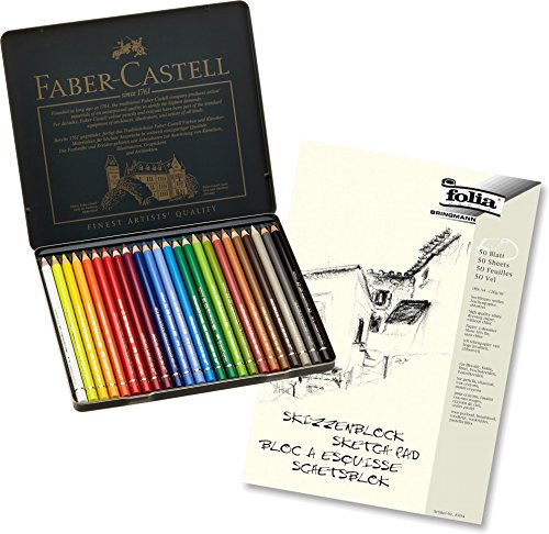 Faber-Castell 110024 - Künstlerfarbstift, 24 Polychromos Metalletui (+ Skizzenblock A4, 24 Farben Metalletui)