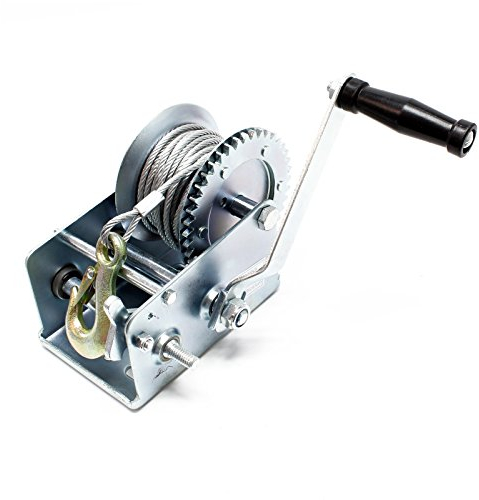 Wiltec Handseilwinde bis 1100kg Übersetzung 4:1 8:1 170x175x240mm, Winde mit 8m Drahtseil, Seilwinde handbetrieben, Handseilzug effizient, Forstseilwinde