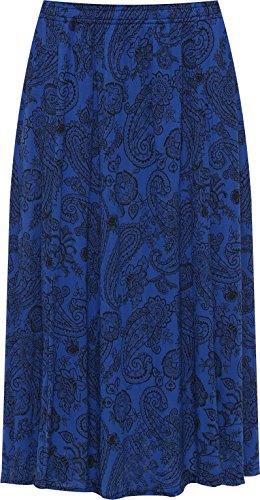 WearAll Plus Womens Paisley Print Midi Skirt Ladies Elasticated Stretch Waist New - Royal Blue - 16-18