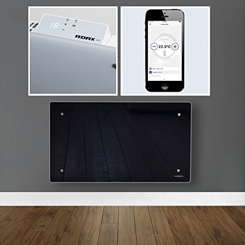 ADAX Clea Wifi Glass Electric Wall Heater. Home Automation Heating With Smartphone Controlled Timer And Thermostat. Splash Proof, 800W, Black