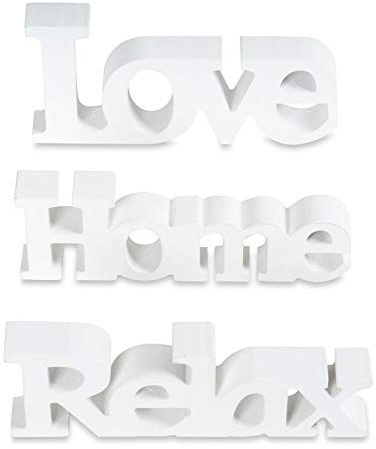3er Set Schriftzug Holz Love Home Relax Weiß Aufsteller Buchstaben Bild Dekoration Deko