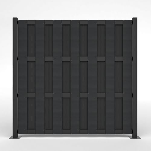 HORI WPC Lamellenzaun Komplettset - Moderner Sichtschutz für den Garten - Robuster & pflegeleichter Zaun mit einfacher Montage - 1x Quadratisch + 2x Pfosten zum einbetonieren Anthrazit