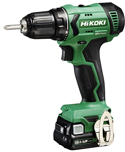 HiKOKI DS12DA Akku-Bohrschrauber, 12V Li-ion Brushless, 38 Nm Peak | Inklusive 2x 2,5 Ah Akkus, Ladegerät und Koffer, LED-Licht, 20-stufiges Drehmoment, 10 mm Schnellspannbohrfutter