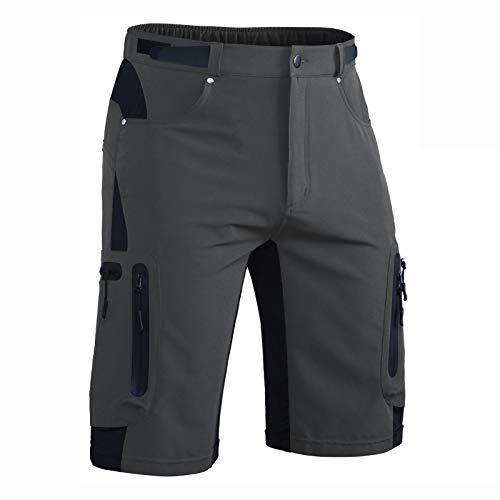 Hiauspor Pantaloni Corti da Mountain Bike da Uomo Pantaloni da Ciclismo MTB Pantaloni da Ciclismo Leggeri ad Asciugatura Rapida con Tasche con Cerniera Escursionismo all'aperto (Grigio, L)