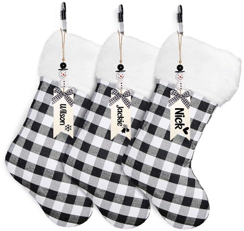 Weihnachtsstrümpfe, 3 Stück, 45,7 cm große Weihnachtsstrümpfe, klassisches Büffelrot, schwarz kariert, für Weihnachten, Urlaub, Party, Dekoration