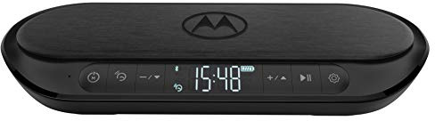 Motorola Sonic Sub 520 - Radio Despertador con Carga Inalámbrica - Radio Reloj Despertador Digital e Cargador Inalambrico - Subwoofers, Alexa y Google Assistant - Negro