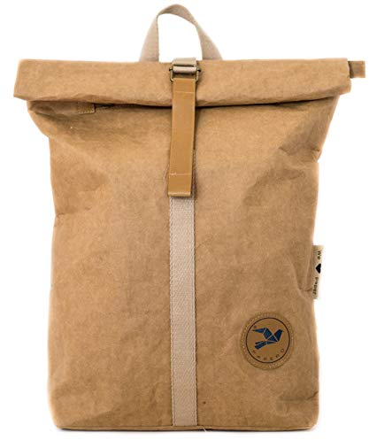 Monaco di Bavaria PAPERO ® Rucksack aus Kraft Papier COUGAR nachhaltig - wasserfest & robust Daypack für Damen & Herren - Rolltop Tasche & veganem Leder -17 Zoll Laptop (20L, hellbraun)