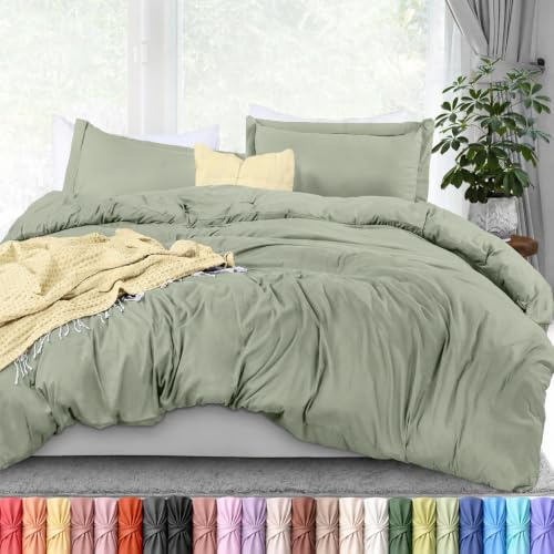 Utopia Bedding Duvet Cover Queen Size Set - 1 with 2 Pillow Shams 3 Pieces Comforter Zipper Closure Ultra Soft Brushed Microfiber, 90 X Inches (Queen, Sage)