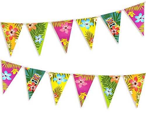 FEPITO 6 Pack Hawaiian Bunting Banner Luau Party Tropical Party Bunting Totally 18 Meters